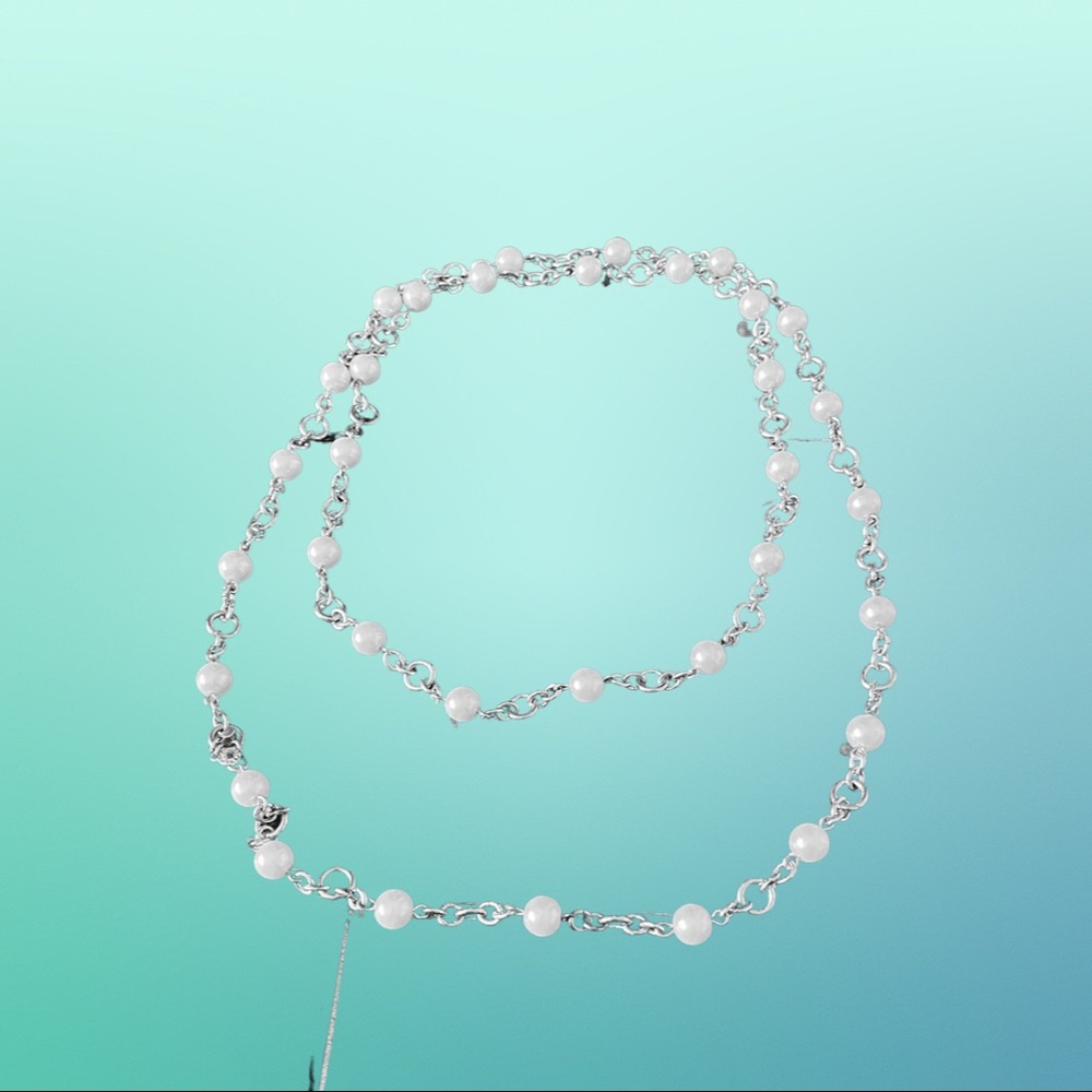 Long pearl & gold necklace - Can double wrap for different look